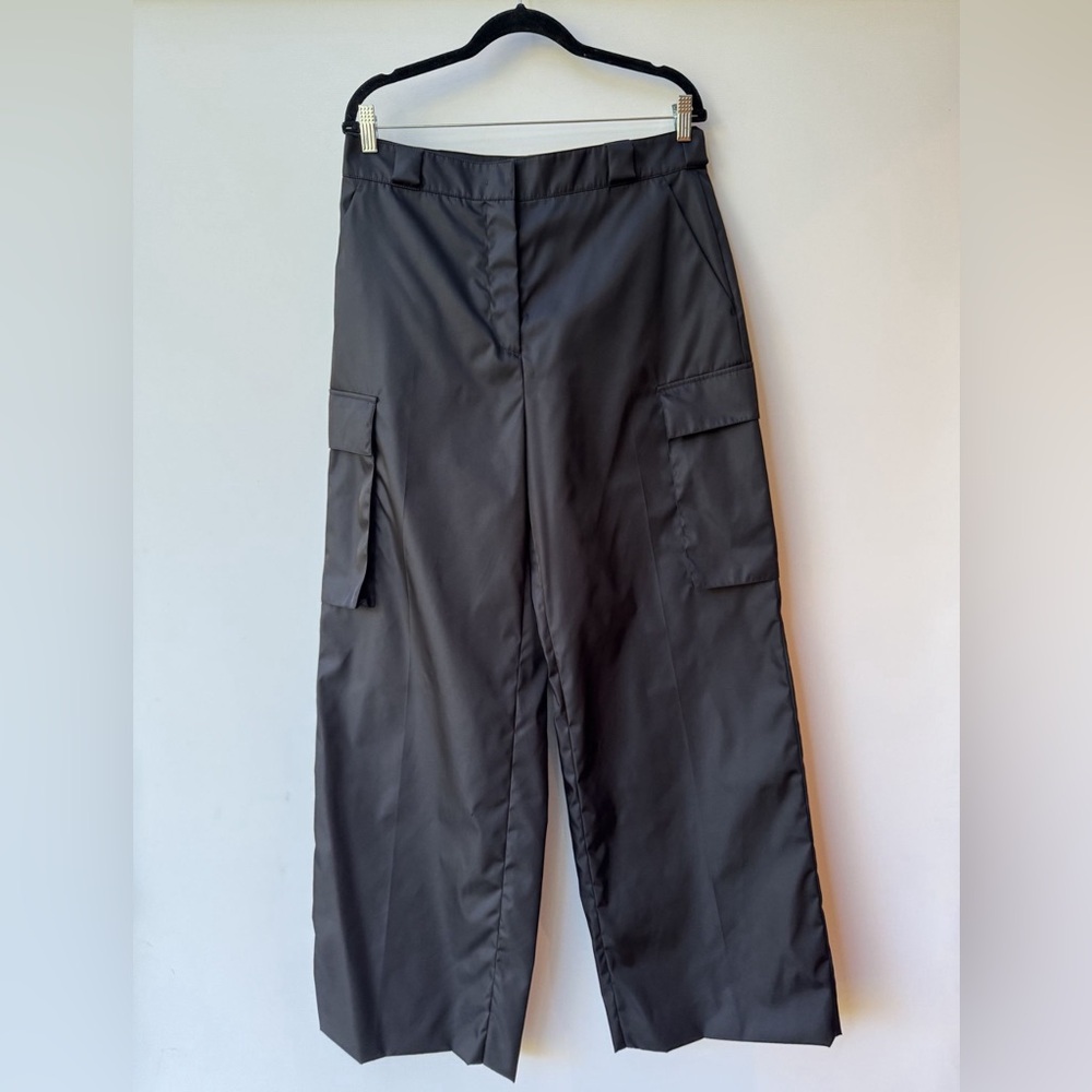 Prada Re Nylon Black Cargo Wide Leg Pants